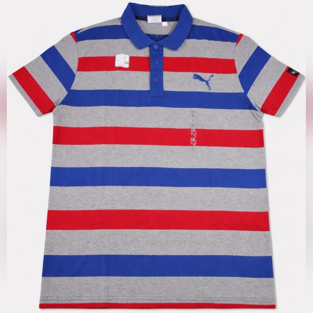 Puma Men's Striped Polo Shirt - Red, Blue, and Gray